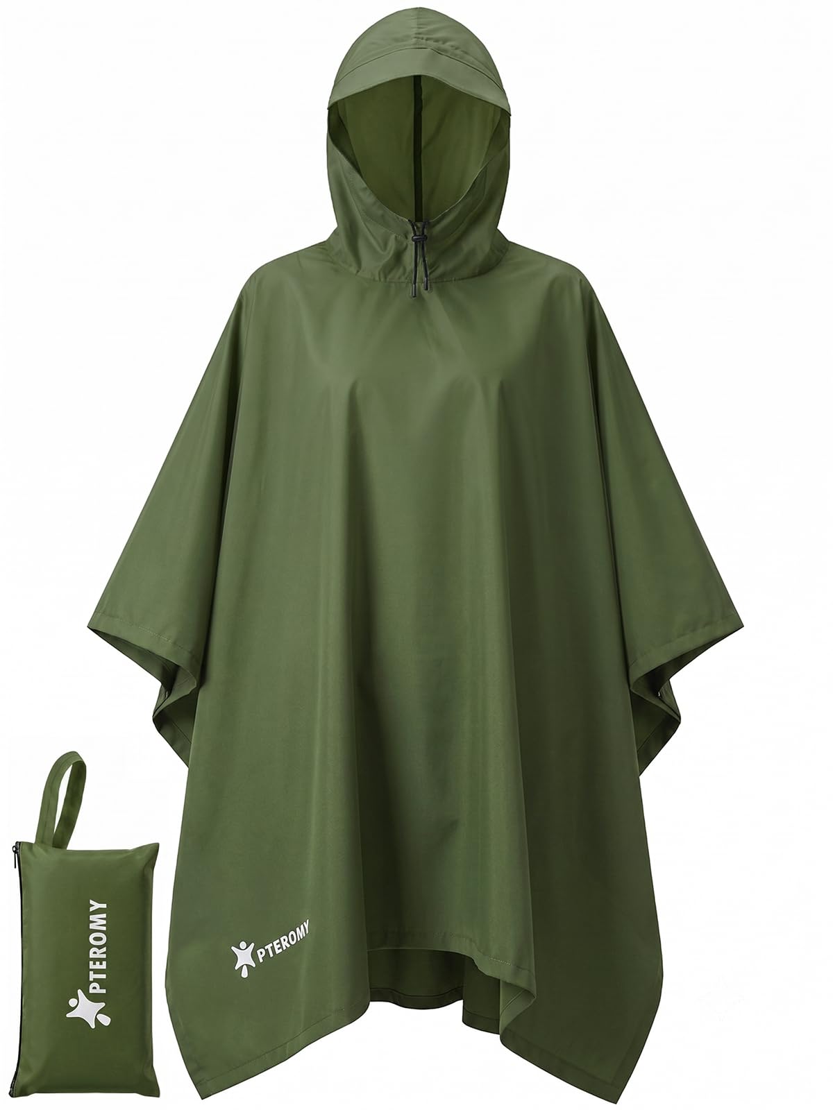 PTEROMY Hooded Rain Poncho for Adults, Reusable Waterproof Raincoat