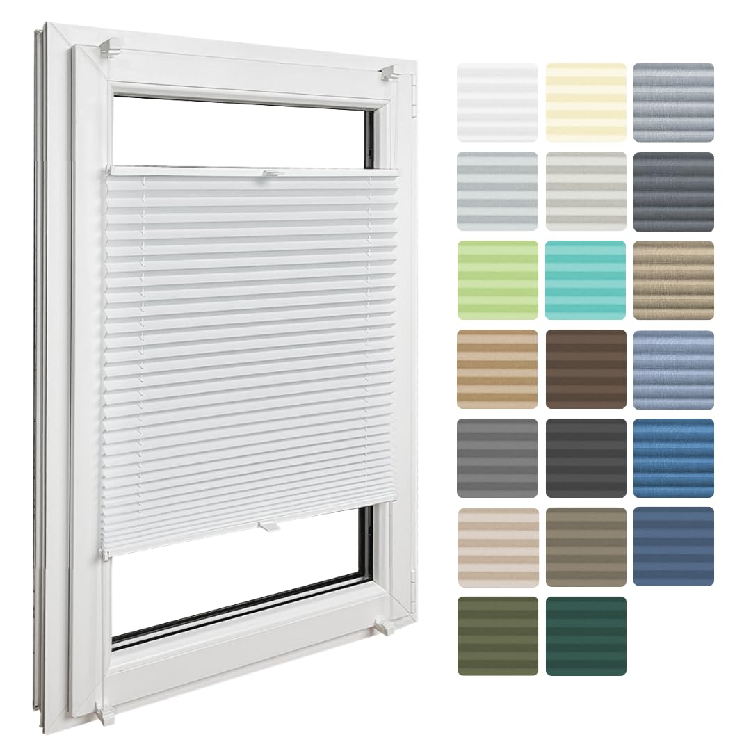 Home-Vision Premium Faltrollo Plissee ohne Bohren mit Klemmfix Lichtdurchlässig Rollo innen (Weiß B60 x H120cm) Easyfix Klemmträger Verdunklung Blickdicht Sonnenschutz Jalousie für Fenster & Tür