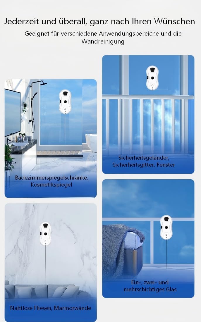 Osmo Roboclean Fensterputzroboter, Automatischer Fensterreiniger mit Wassersprühen, Komfortable Fernsteuerung, 3 Automatische Reinigungsmodi, Nass- & Trockenreinigung, Für Alle Glatten Oberflächen