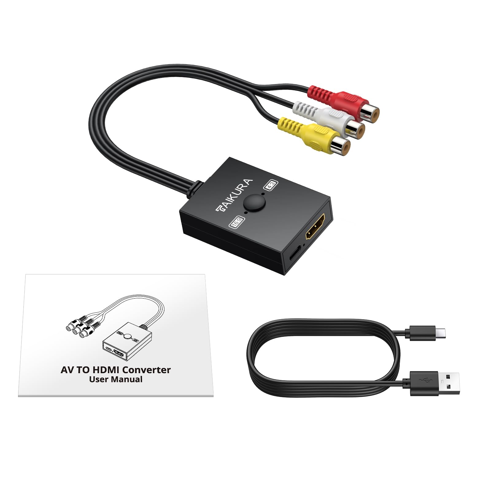 RCA to HDMI Converter with 4:3/16:9 Switch, 1080P AV Composite Video Adapter with USB Cable, Supports PAL/NTSC for Wii PS2 DVD VHS to HDTV or Monitor — view 8