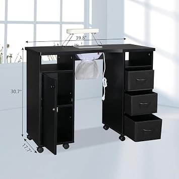 Nail Table, Manicure Table with Dust Collectorand Hand Rest, Nail Salon Table for Nail Studio and Home, Multifunctional Nail Tech Desk with Sortable Storage Items, Black