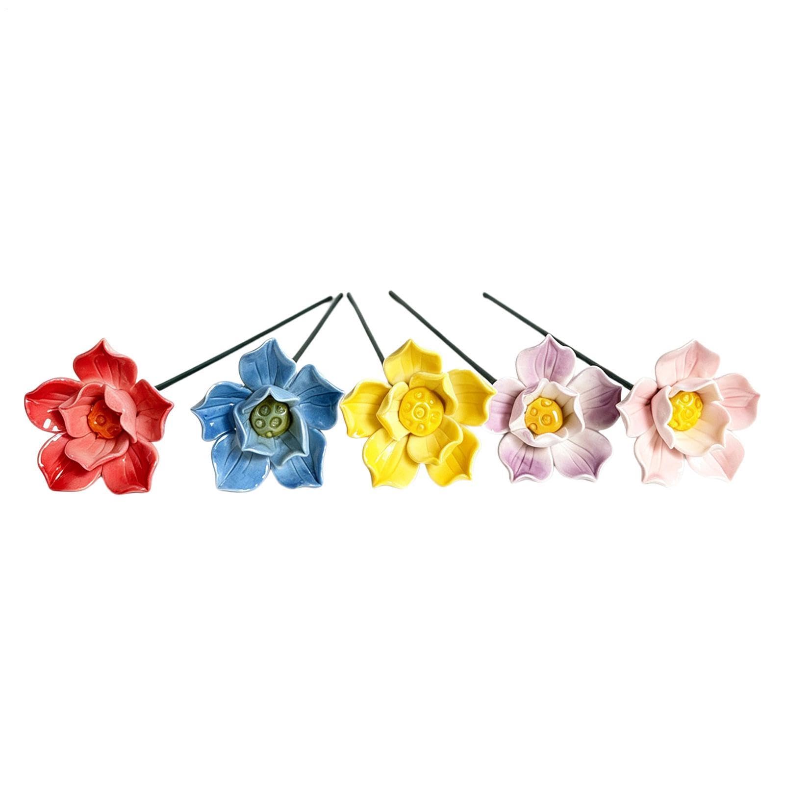 Piquets fleurs en céramique pour abeilles x5 - Abreuvoir et déco de jardin pour pots et terrasses