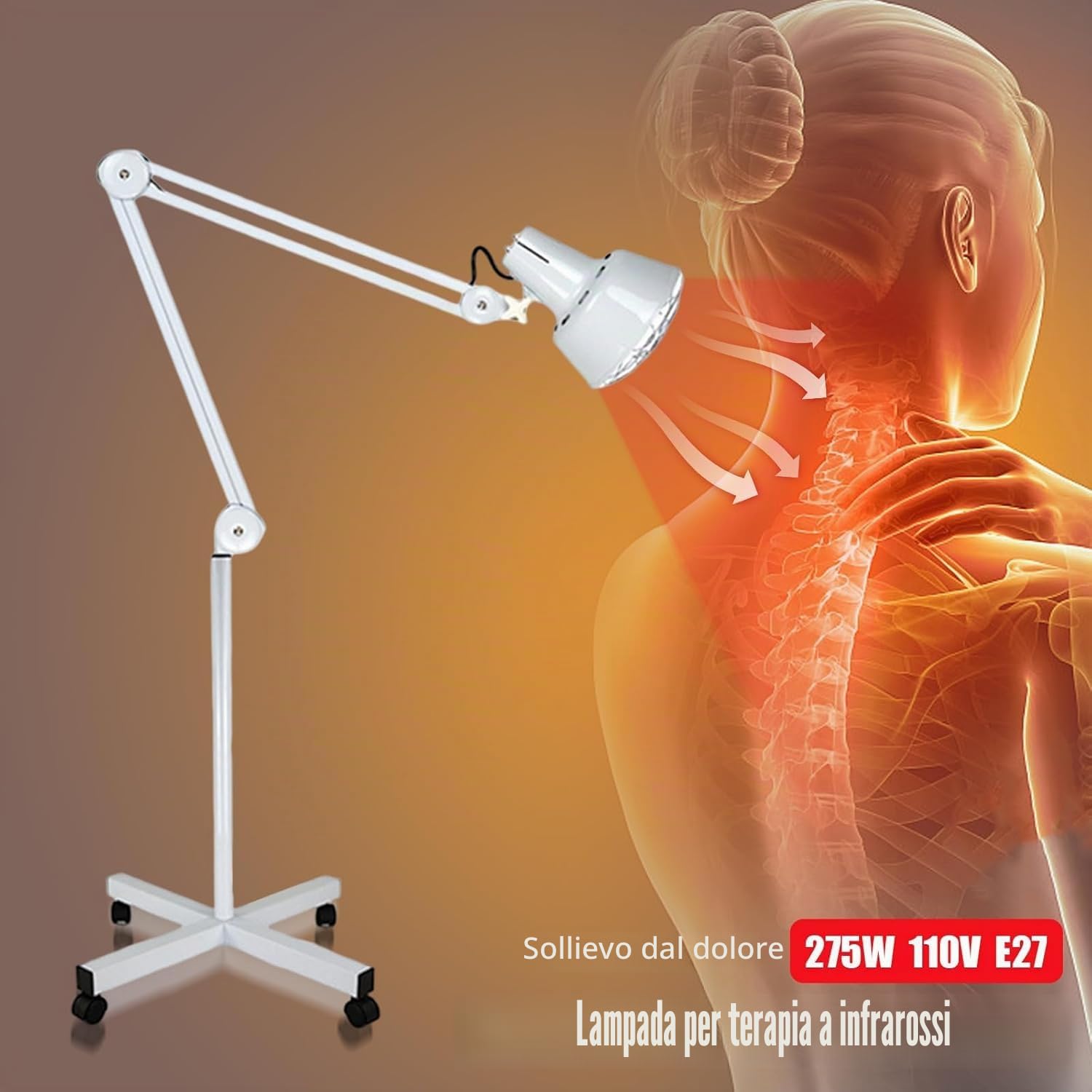 Lampada a infrarossi, 275 W, 220 V, a infrarossi, per la terapia di riscaldamento a luce rossa regolabile, con ruote