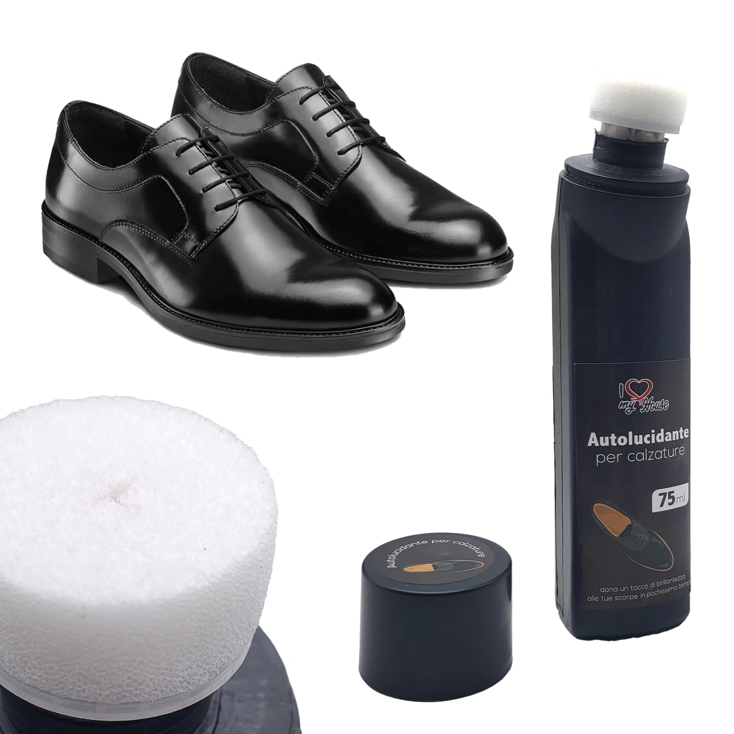 BullTek Crema abrillantadora instantánea, 75 ml, brillante con esponja, renueva y reaviva la piel de zapatos, bolsos, botas – Autolucidante para protección y brillo del cuero