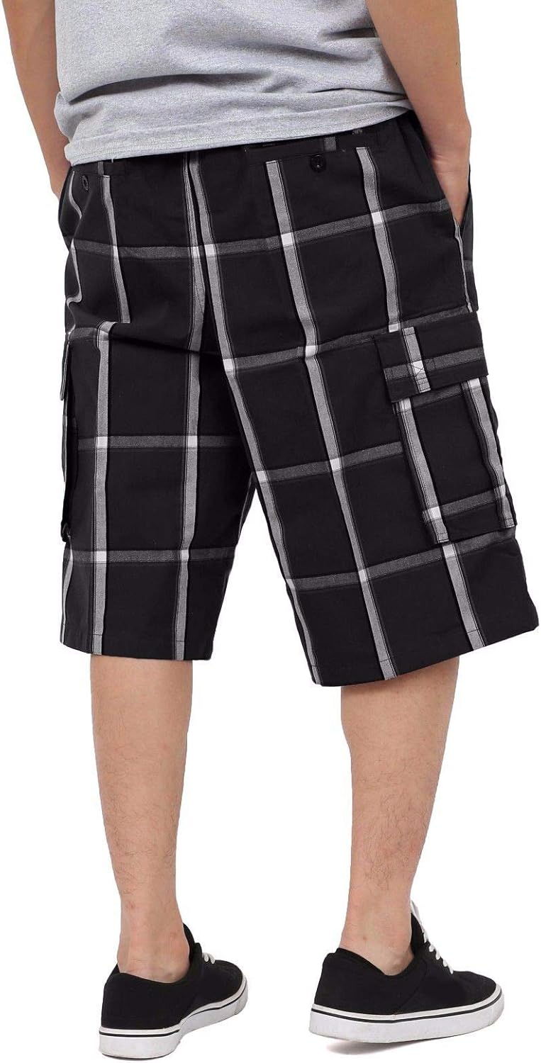 Shaka Wear Men's Cargo Shorts – Casual Plaid Relaxed Loose Fit Elastic Waist Multi Pocket Pants Regular Big S~5XL - Image 2