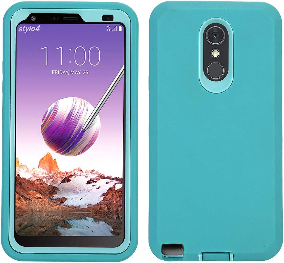 Annymall Case for LG Stylo 4 Case, Hybrid High Impact Resistant Rugged Full-Body Shockproof Tri-Layer Heavy Duty Case, with Kickstand & Built-in Screen Protector for LG Stylo 4/ LG Stylo 4 Plus (Mint)