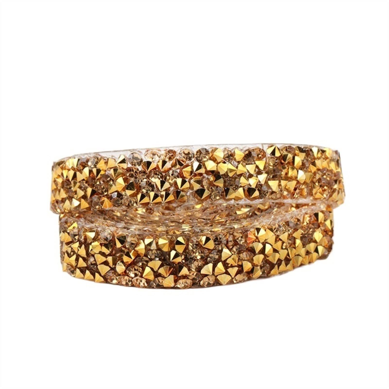 ACiyD Mehrzweck-1-Yard-Nähborte mit Kristallmotiv, Strassband-Applikatorband mit Strasssteinen zum Aufbügeln von Applikationen zum Basteln von Geschenkverpackungen (Color : 1cm-Gold) (1cm)