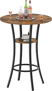 Choezon Round 2-Tier Bar Table, Rustic Brown Black Counter Height Pub Table for Kitchen Bistro Living Room - TBT03BF