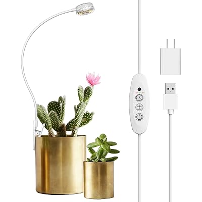 SANSI Grow Lights for Indoor Plants, Pot Clip LED Plant Lights for Indoor Growing, Full Spectrum, Plant Lamp with 4-Level Dimmable, Auto On Off 3 6 12 Hrs Timer for Succulents, Small Plant, White, 5V.