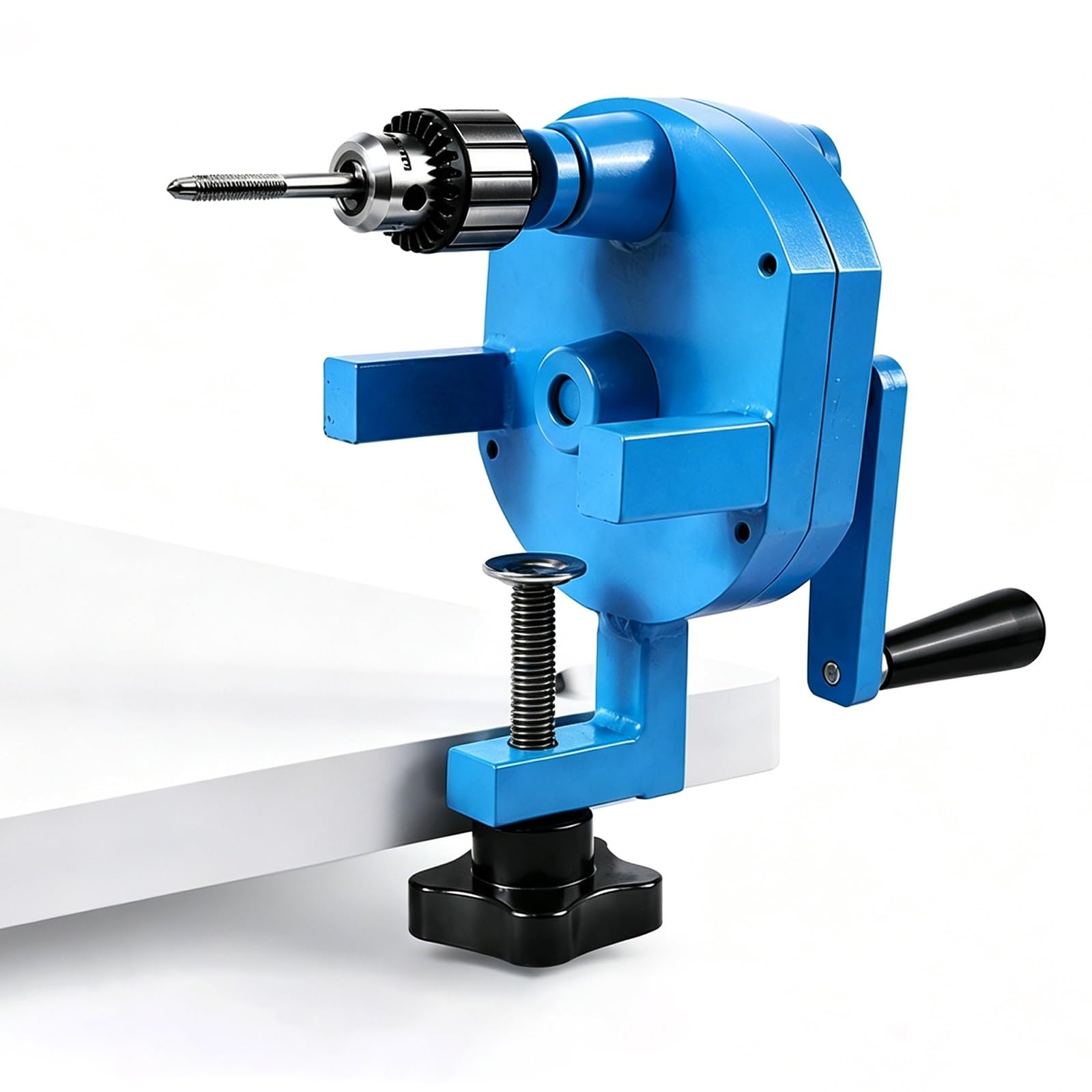 SICWEDIM Hand Crank Tapping Machine, Manual Drilling-Threading Device with 0.6-6mm (0.02-0.24in) Chuck, 1:4 Gear Ratio Portable Bench Clamp Tapper, Vertical Mini Threader for Metal Crafts