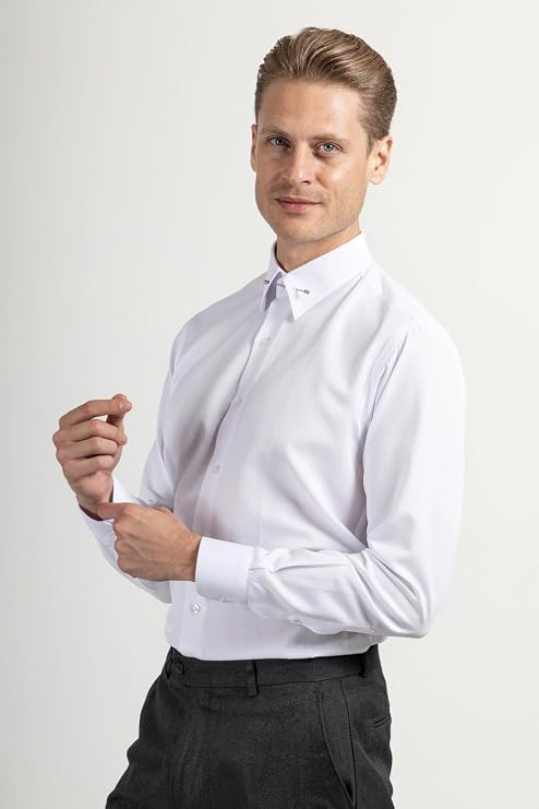 Jack Martin London Pin Collar Formal Shirts for Adult Men | Mens Long Sleeve Dress Shirt with Collar Bar