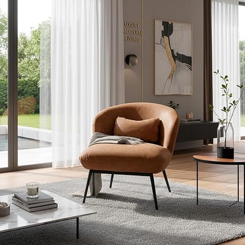 Miniatura 6 de LukeAlon Sofá individual de piel sintética, moderna silla tapizada con patas de metal y almohada, bonita silla de sala de estar, silla de asiento