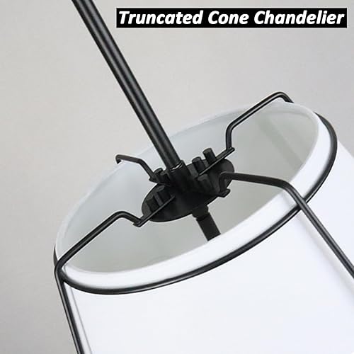 Miniatura 3 de Modernas lámparas colgantes, 16 pulgadas, luces colgantes de tambor de lino blanco, lámpara colgante ajustable con marco de metal, lámpara negra