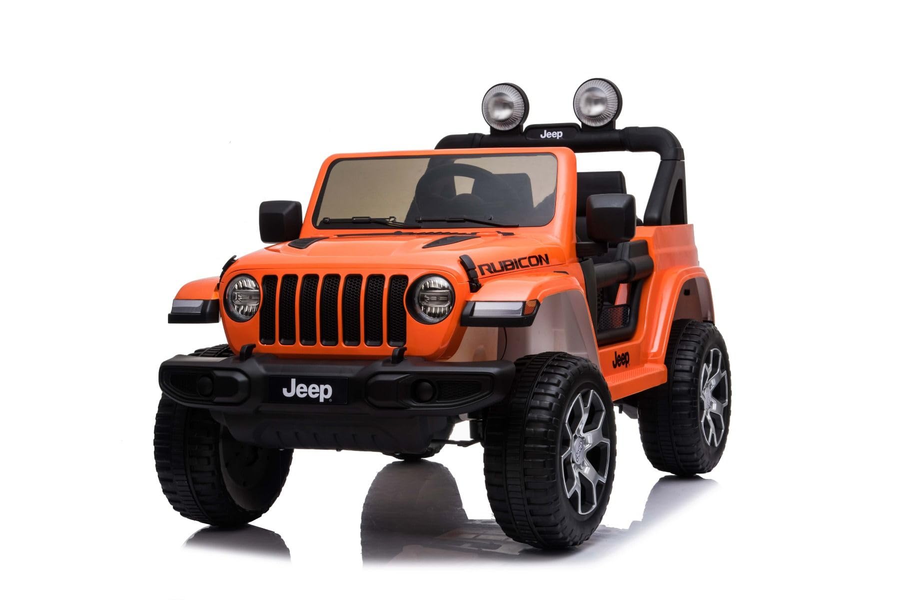 Samochód elektryczny 4 x 4 J.E.E.P. Wrangler, pomarańczowe, radio z wejściem Bluetooth i USB, akumulator litowy, koła EVA, osie zawieszenia, pilot zdalnego sterowania 2,4 GHz, licencjonowany