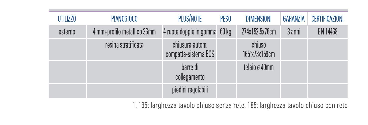 Garlando Tavolo Ping Pong Performance Outdoor con Ruote - Piano Grigio