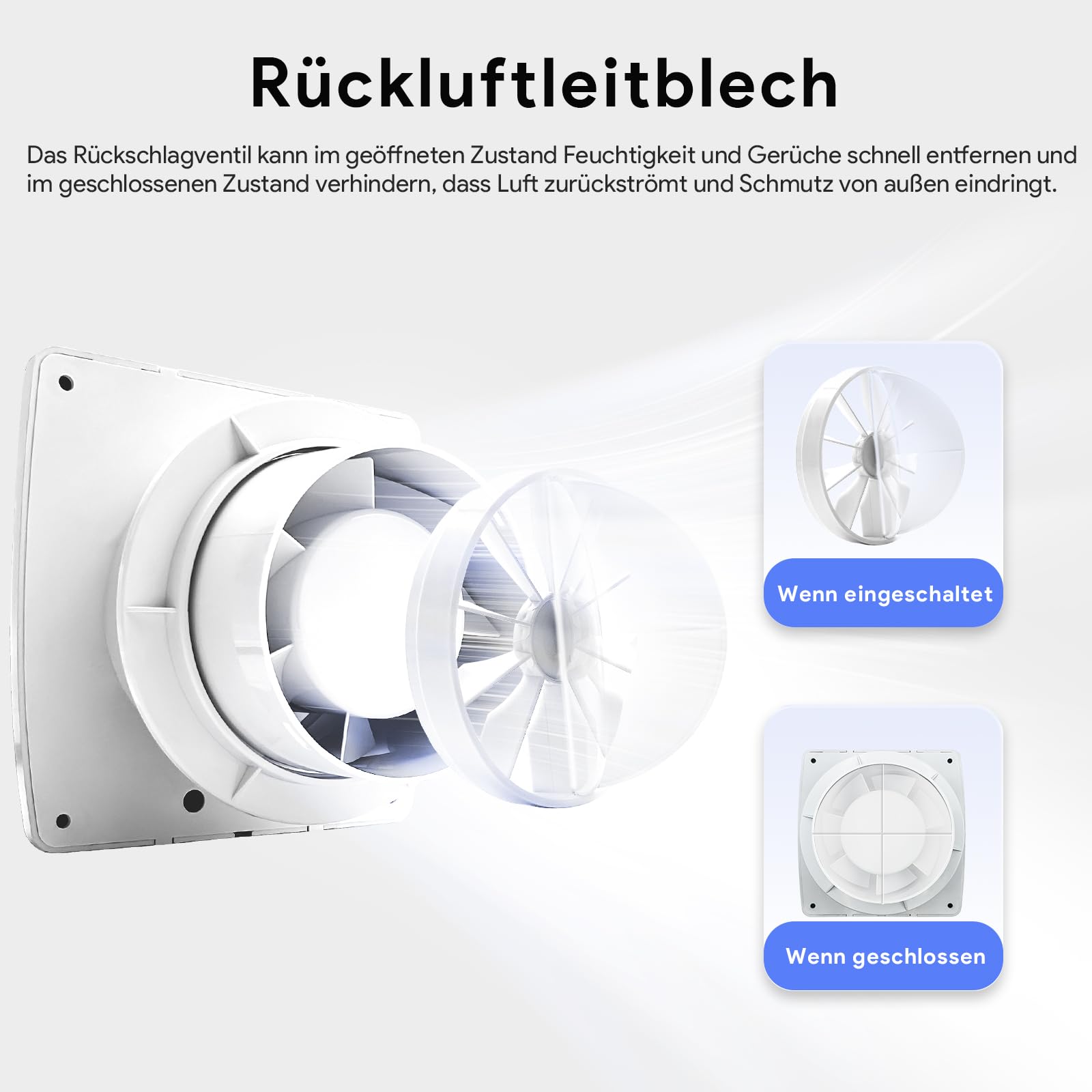 Badlüfter mit 100 mm Durchmesser, zur Wandmontage, Badezimmerventilator, IPX4 wasserdicht, leise (34 dB), inkl. Schrauben und Dübel, schneeweiß (mit Feuchtigkeitserkennung)