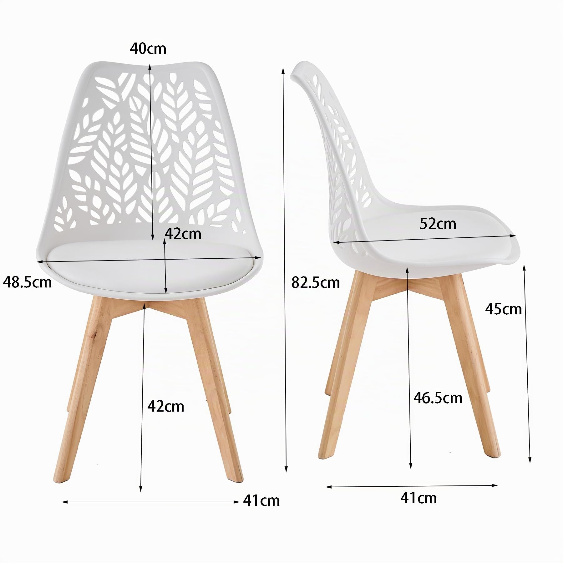 GrandCA HOME Juego de 4 sillas de Comedor de Estilo nórdico, Silla de Cocina tapizada, Silla de salón, Patas de Madera de Haya, Respaldo Calado, para Cocina, salón y Comedor - Blanco