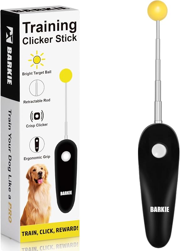 Dog Training Clicker with Target Stick – Portable & Retractable Trainer with Comfortable Handle and Bright Target Ball – Dog Agility Training Aids, Essential Tools & Equipment for Puppies, Cats & Pets