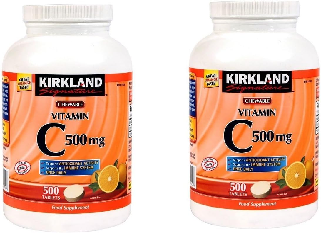 KIRKLAND SIGNATURE Kirkland Vitamin C (500 Mg), 500-Count, Tangy Orange, Chewable Tablets (2 Bottles)