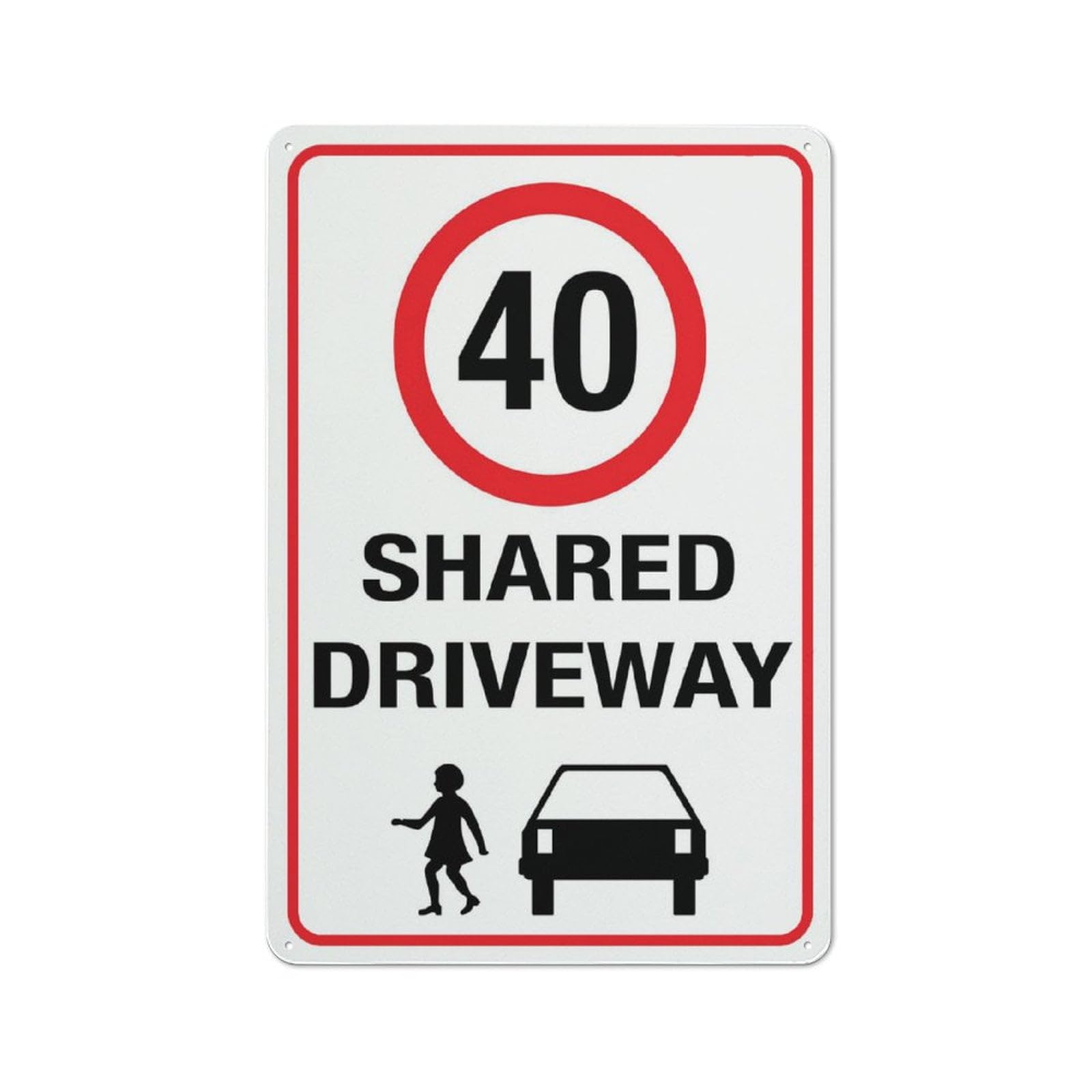 peiyeety Shared Driveway 40Km Speed Limit Sign Warning Tin Sign Home Kitchen Farm Garden Garage Wall Decor 12X8Inch