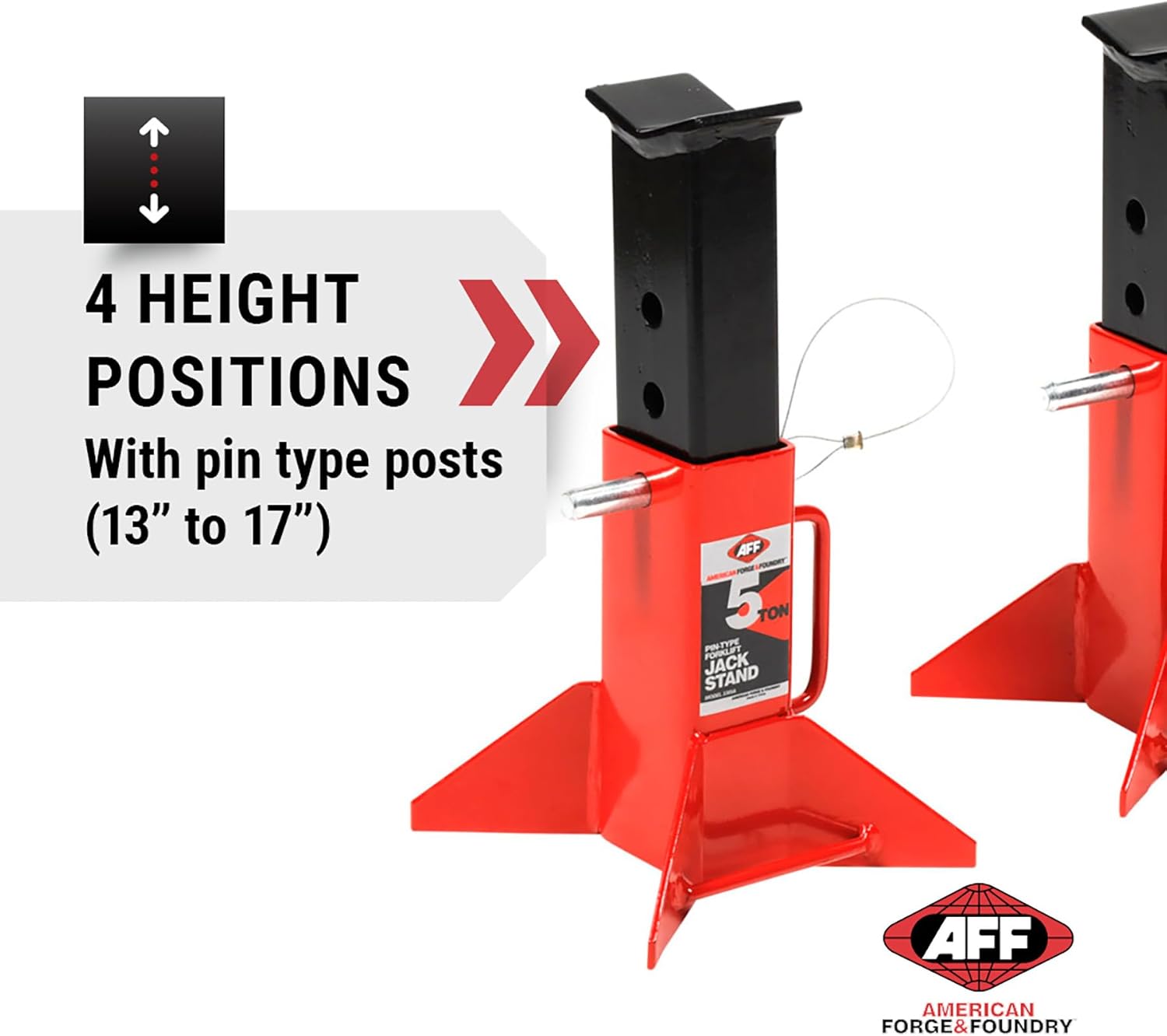 AFF Heavy Duty Pin Type Jack Stands, 5 Ton (10,000 Lbs) Capacity, 1 Pair, 3305A