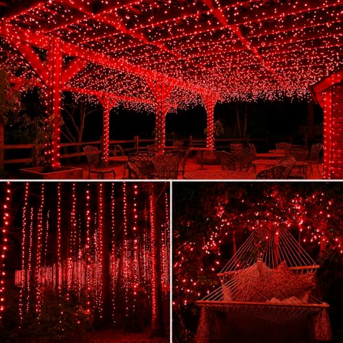 Image of fizzytech Rice Fairy String Lights, 20 Meter Copper Wire Point Control Lights with 8 Flash Modes for Diwali, Christmas, Wedding, Window, Garden & Home Decoration - Red, 200 LED