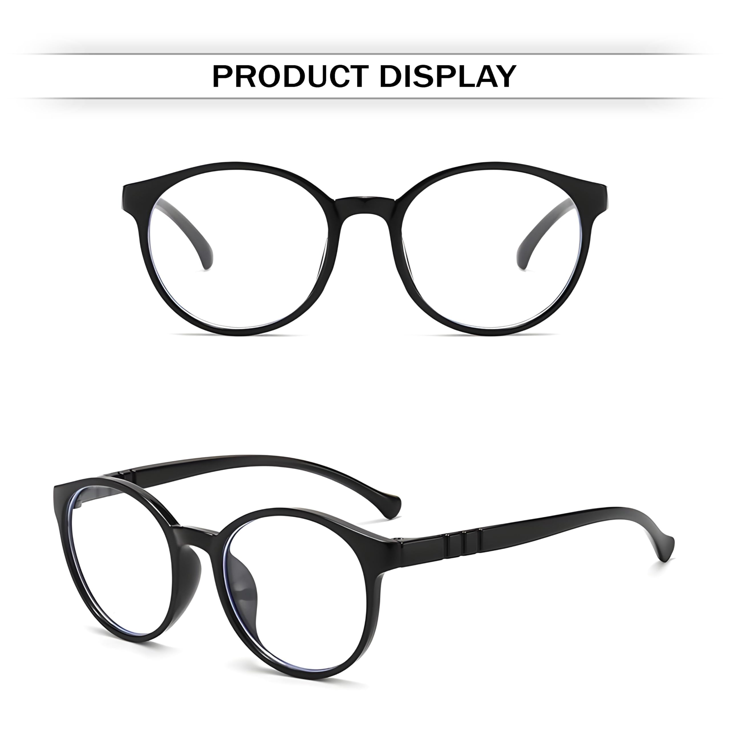 SYGA Children's Anti-Blue Light Glasses Lightweight Round Flat Glasses Frames For 4-12 Years old Kids (Black frame black legs) - Image 5 thumbnail