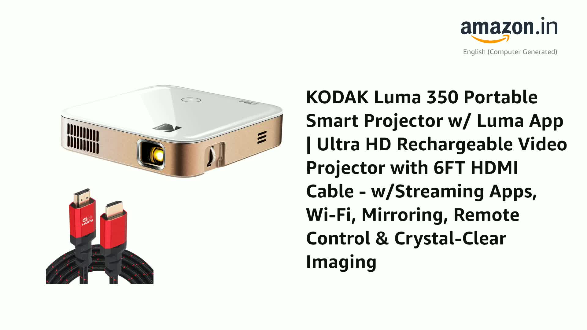 KODAK Luma 350 Portable Smart Projector w/ Luma App | Ultra HD