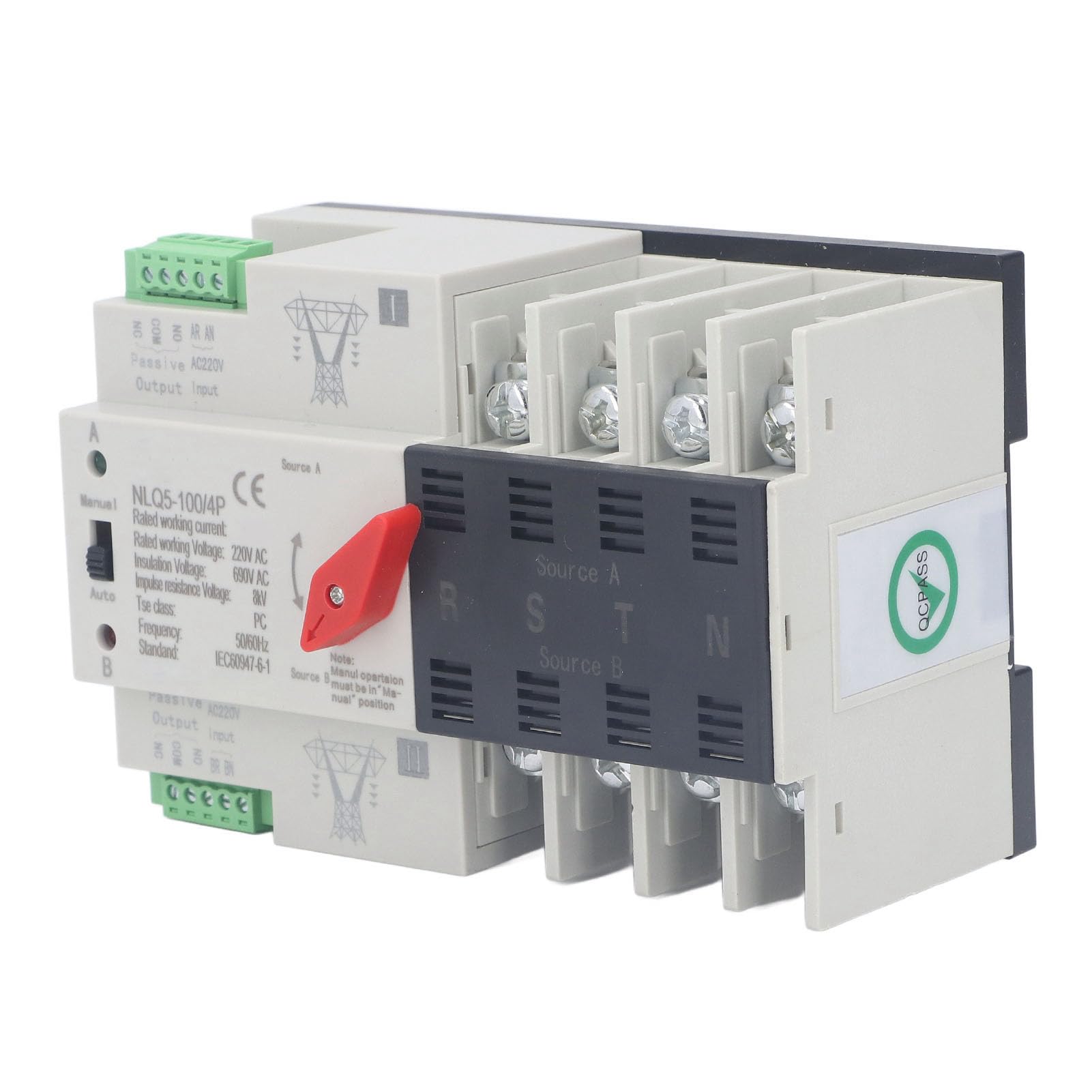 Interruttore di trasferimento automatico a doppia alimentazione 4P Controllo di commutazione veloce affidabile per alimentazione di backup di emergenza AC, PC ignifugo (100A)