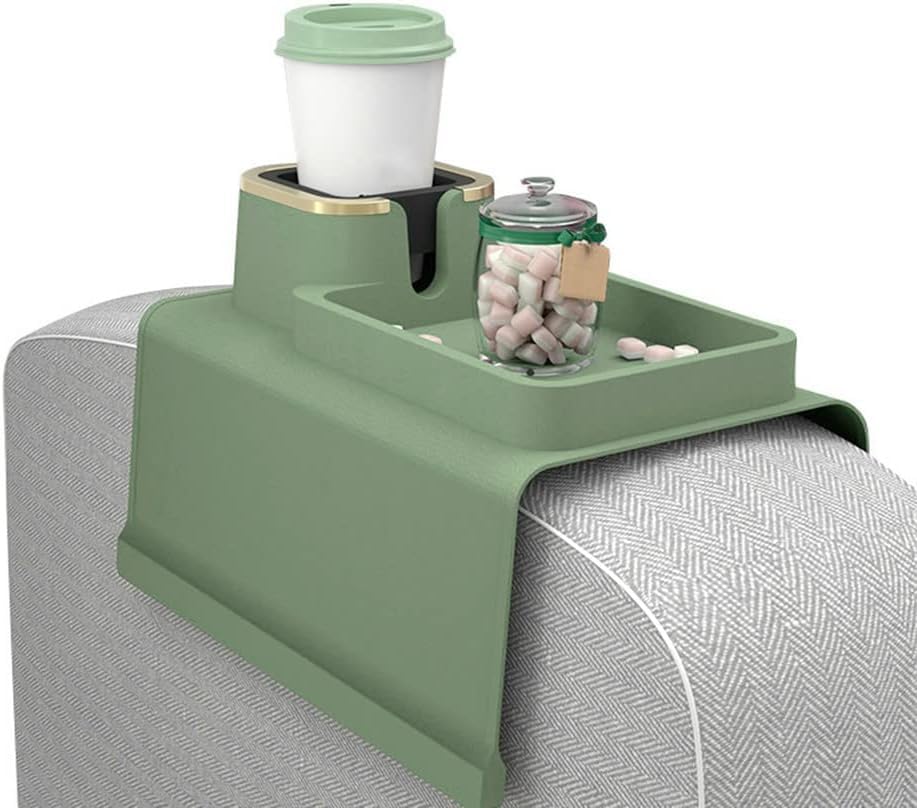 Image of Couch Cup Holder Tray, Multifunction Large Tray Sofa Arm Cup Holder Spill Proof Nonslip Base for Office for Dormitory (Green)