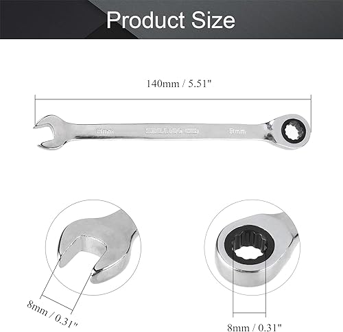 Miniatura 9 de Utoolmart Llave combinada de trinquete, llave combinada de trinquete de extremo abierto de 0.827 in, métrica, construcción de acero al cromo