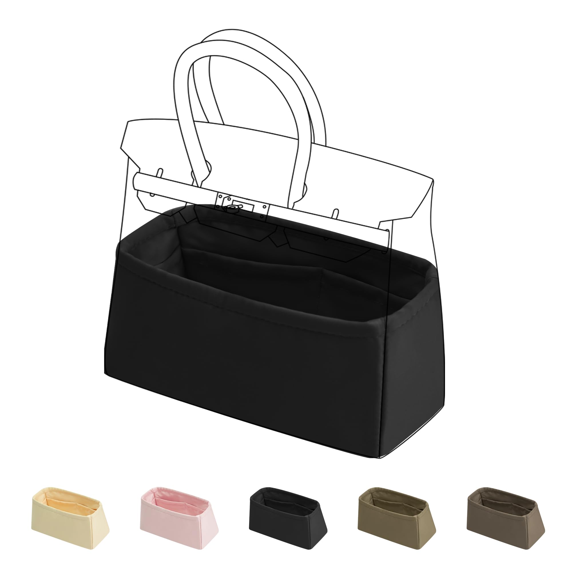 DGAZ Seide Handtaschen Organizer, Taschenorganizer Tasche in Tasche Organizer Innentaschen für Birkin 20/25/30/35/40/45/50 Taschen (Schwarz, BK40)