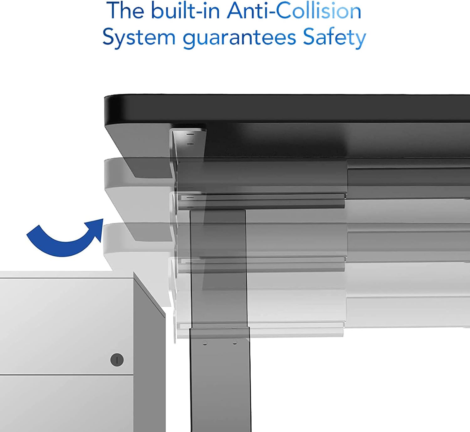 Illustration of the FlexiSpot EA2 anti-collision system in action.