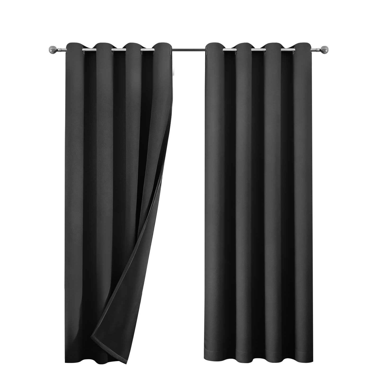 NAKIHOUSE Blackout Curtains for Bedroom, 2 Panels Thermal Insulated Eyelet Black Curtains for Window Living Room/Kitchen, Soft Black Out Curtain 52 x 95 Inch โ image 1