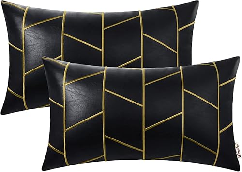 Miniatura 162 de BRAWARM Fundas de almohada de piel sintética de 18 x 18 pulgadas, fundas de almohada de cuero negro, paquete de 2, almohadas decorativas de cuero