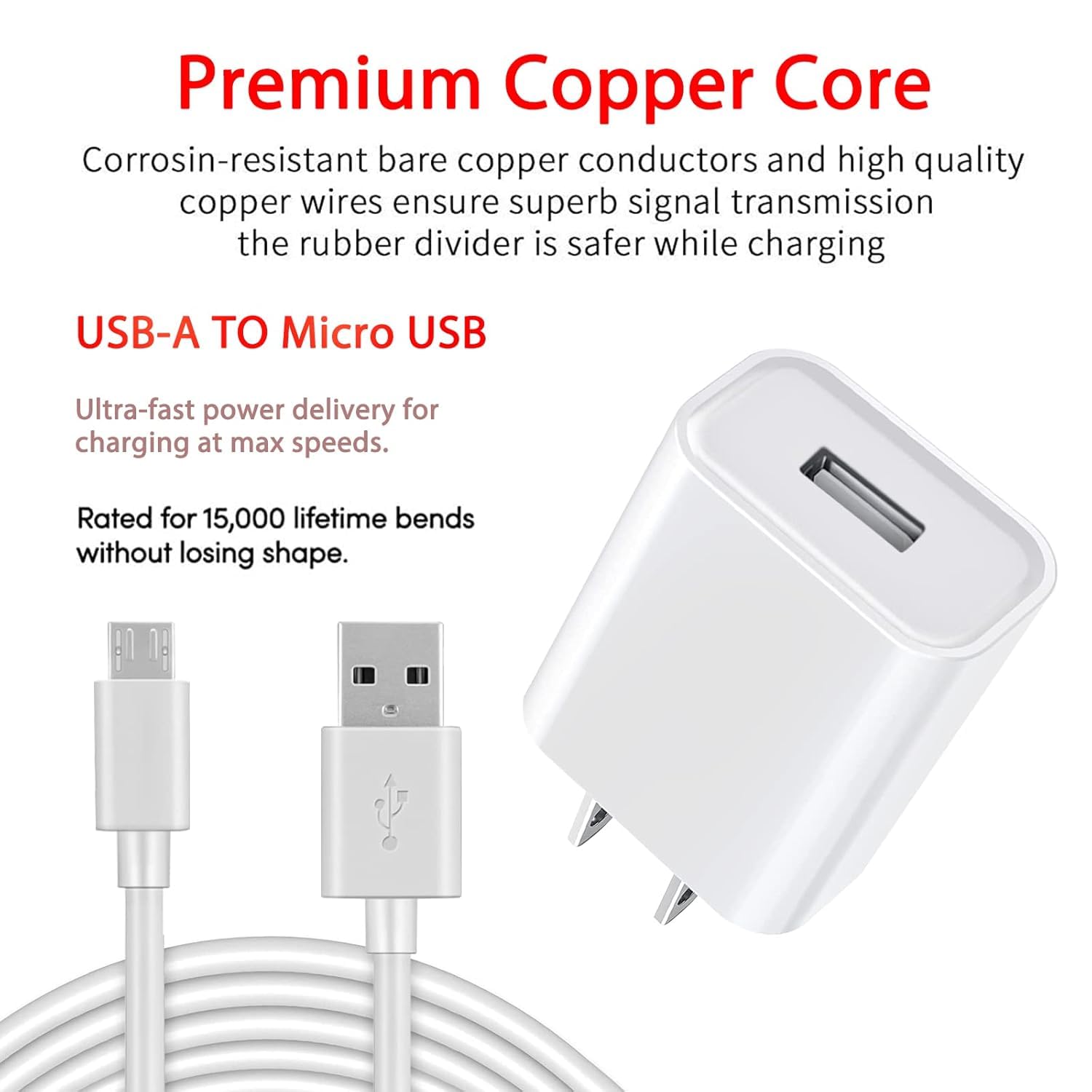 Cable micro USB de 10 pies de largo para cargador Android para controlador PS4 XBXO ONE, cable de carga para Wyze Cam v4/v3/OG/v3 Pro/Pan, YI Cam, SimpliSafe, Blink Mini, Ring Indoor Camera 2ª