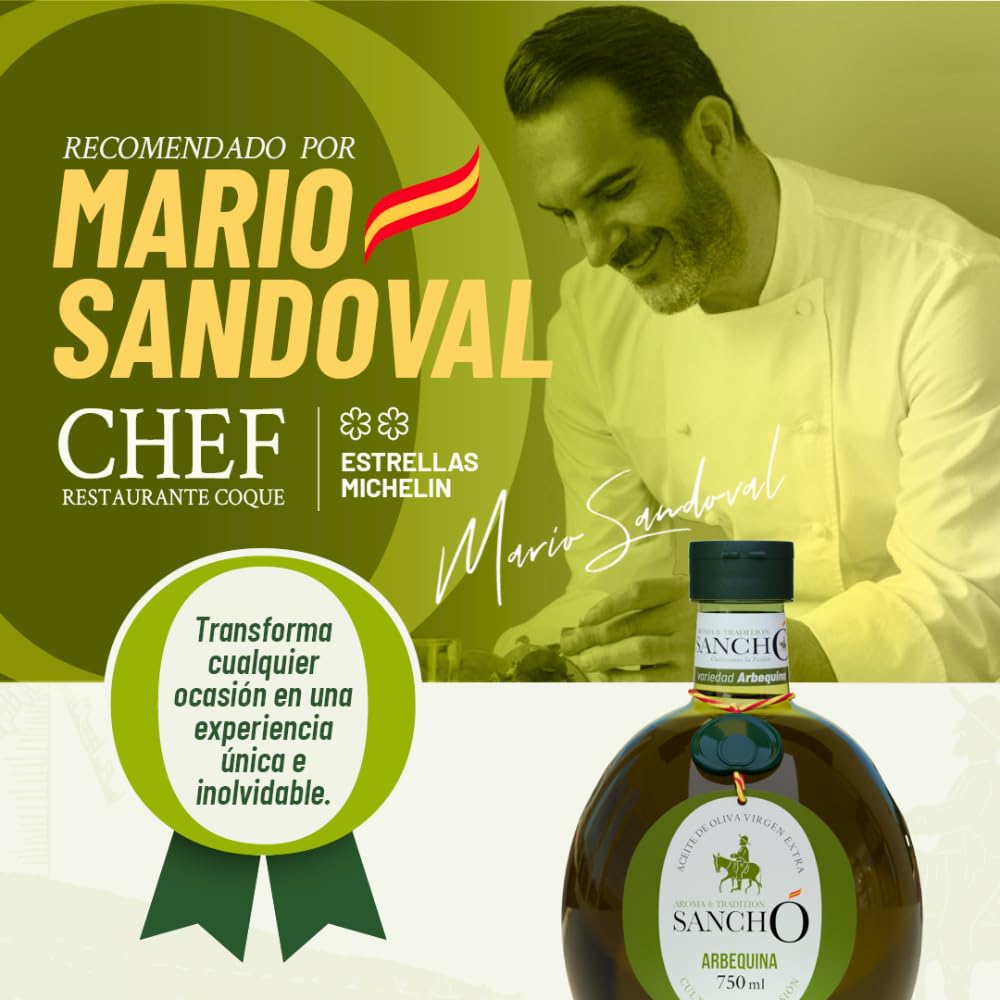 Aceite de oliva virgen extra arbequina pack 6 x 750 ml botella de plástico | aove gourmet aromático extraído en frío | aceite premium español para cocina | sancho la mancha, dop campo de montiel.