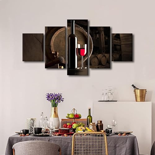 Vista 162 de Imágenes de pared para sala de estar, pintura de copa de vino tinto, bebidas alcohólicas, 5 paneles, lienzo, arte de pared, pósteres e impresiones