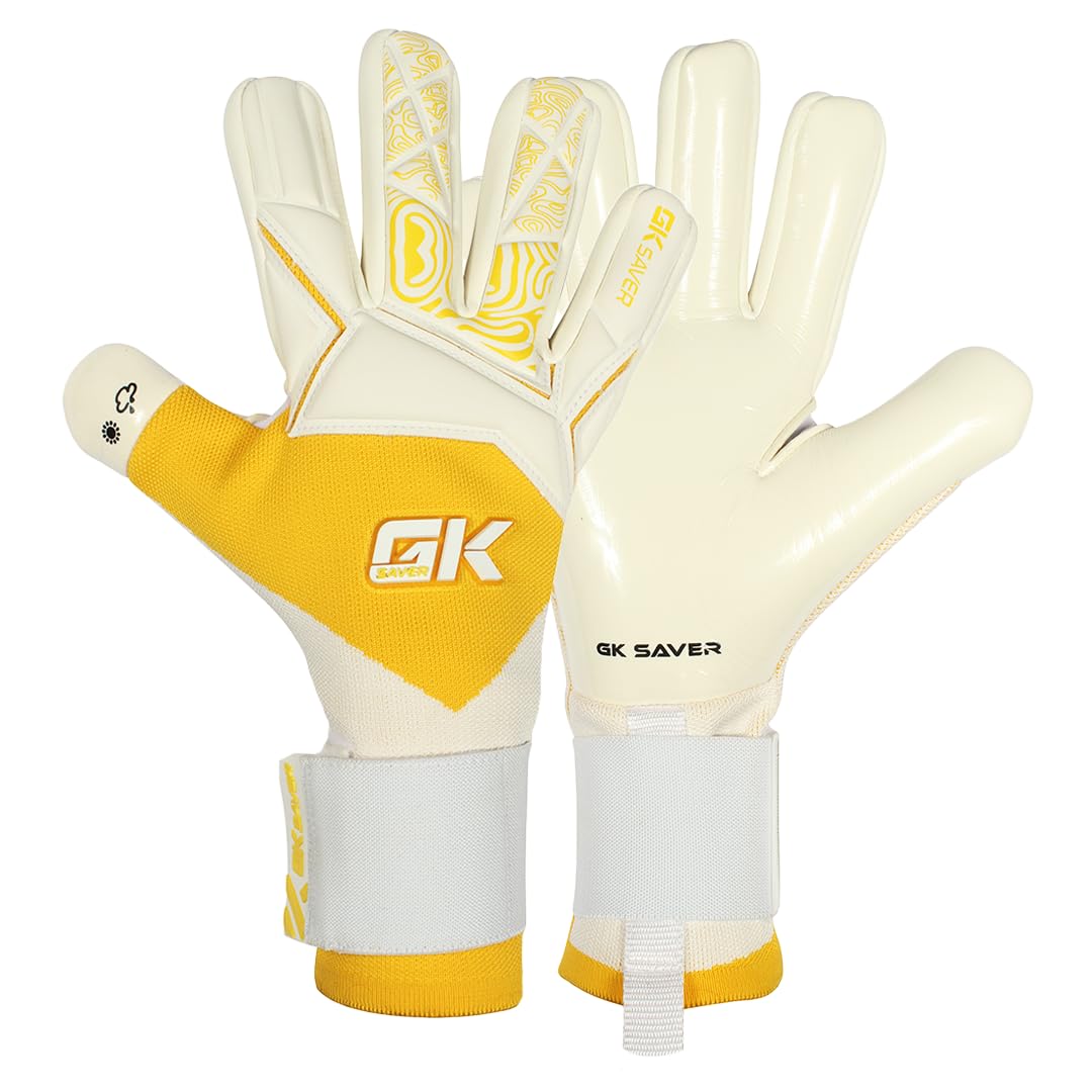 GK Saver Football Goalkeeper Gloves – Kids & Adults Goalie Gloves Size 4–11 | Non-Fingersave Training & Match GK Gloves with Superior Grip(Knit Yellow, 5)