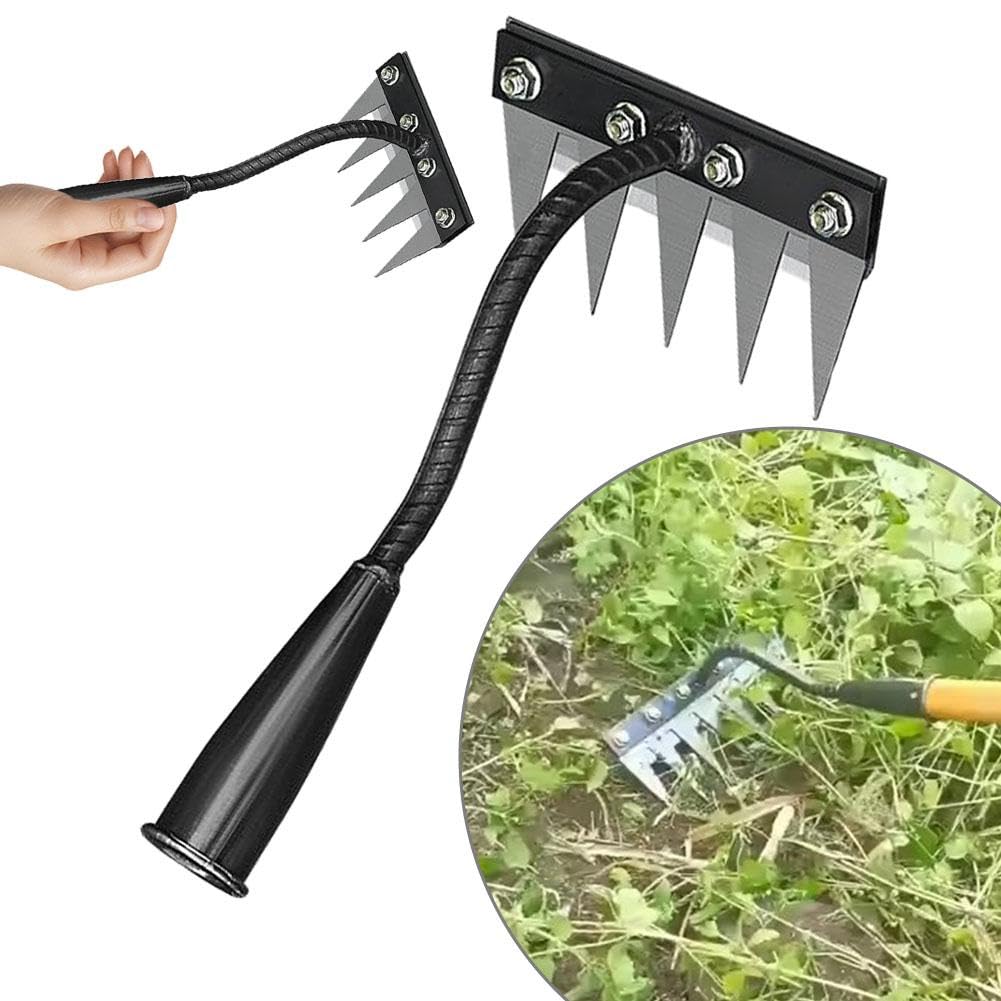 Rastrillo de acero al carbono para jardín, herramienta de extracción de malas hierbas, mano de 5 a 8 dientes y separador, césped para desmalezar, cuidado del rastrillo