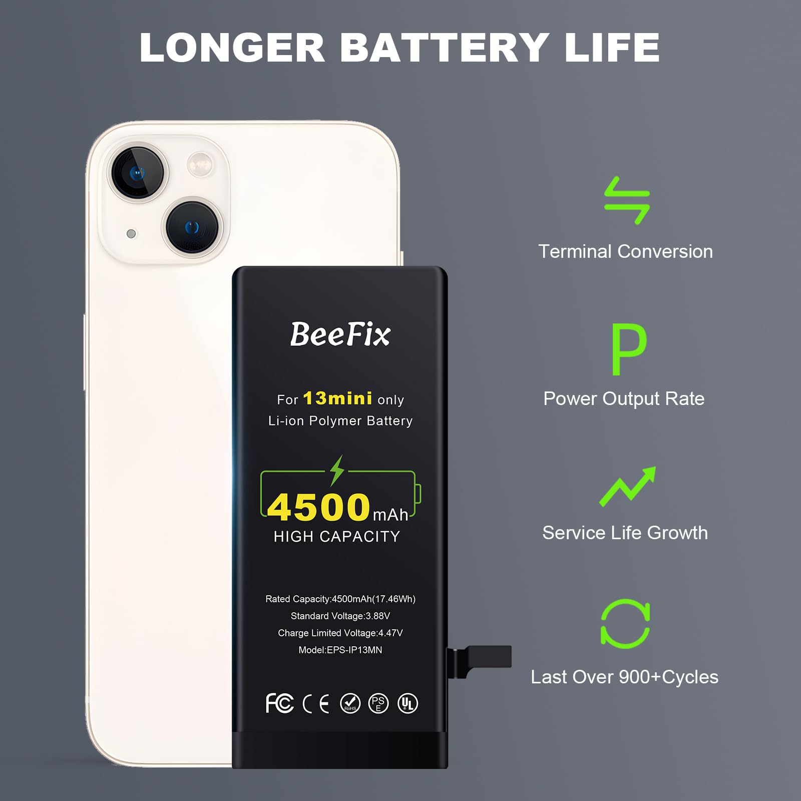 Batteria per Phone 13 Mini: Batteria Li-Ion 4500mAh alta capacità per Phone 13 Mini con strumenti riparazione professionali Compatibile con modelli A2481 A2626 A2628 A2629 A2630