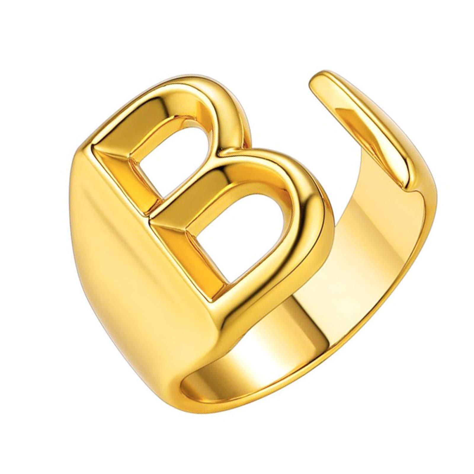 Feng Shui， Personalisierter Gold-Ring mit kräftigem Anfangsbuchstaben, offener Ring für Damen, verstellbare Statement-Ringe, Alphabet-Ringe, Siegelring, Buchstabe A bis Z, Kupfer, andere