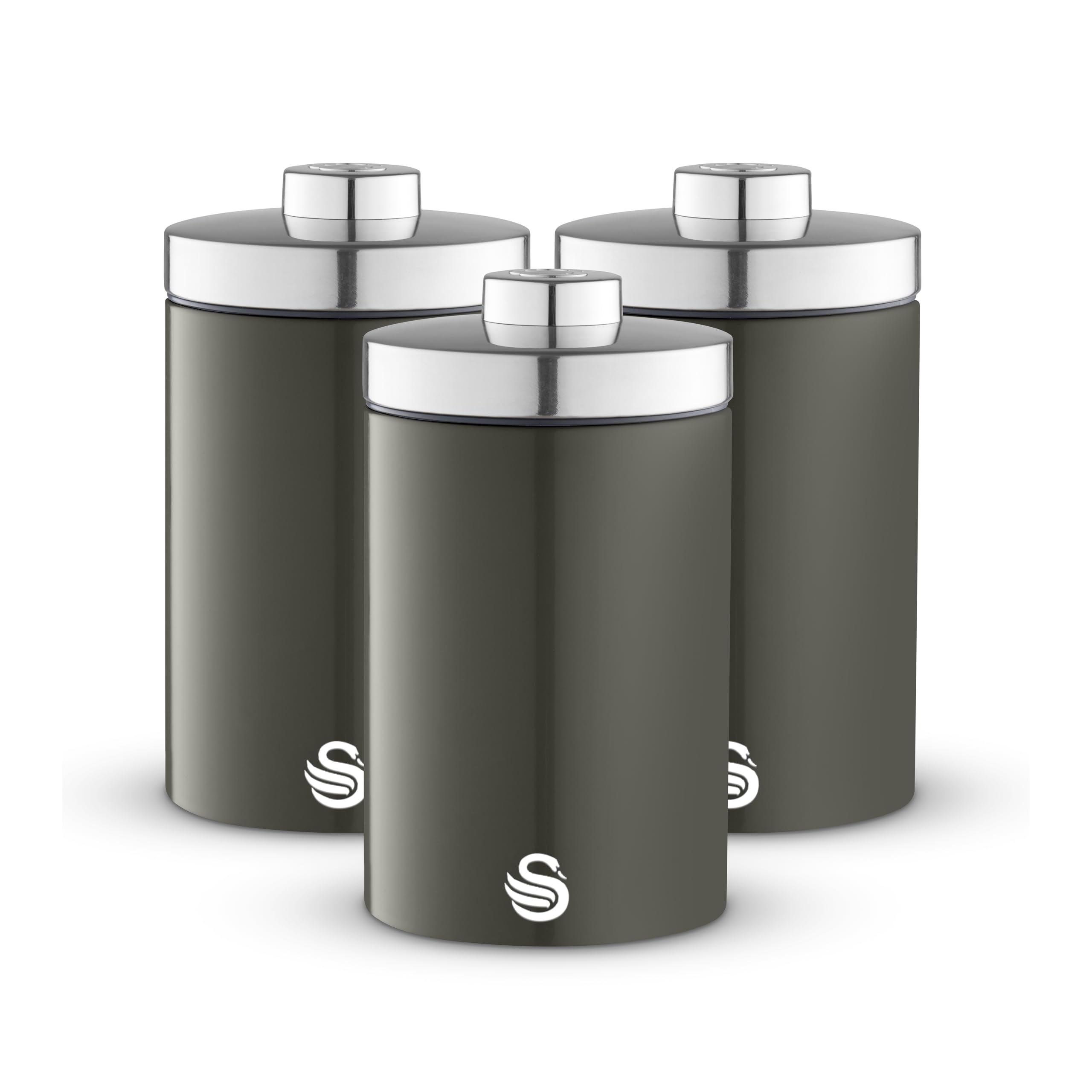 Swan Graphite Townhouse Set Of 3 Canisters