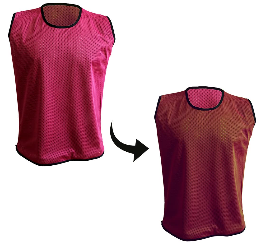 PROSTYLE SPORTS 10 Football Training Reversible Bibs Football Netball Rugby Hockey Cricket (Pink/Maroon, Adult (Large-XL))