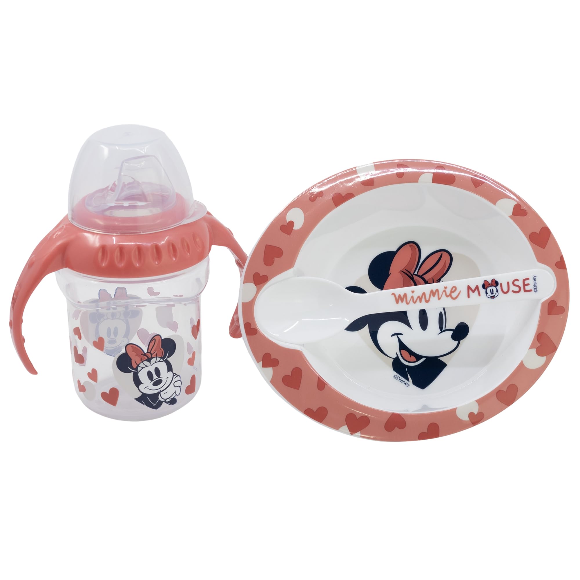 STOR Baby Feeding Set Minnie Mouse - Bowl, Spoon and Training Cup 250ml - Microwave Safe, BPA Free - Disney Baby +10 Months