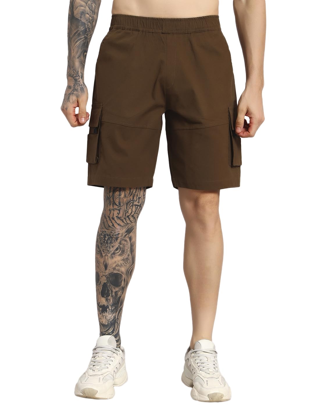 fashion senoraa Men's Solid Cotton Cargo Knee-Length Shorts-picture-14