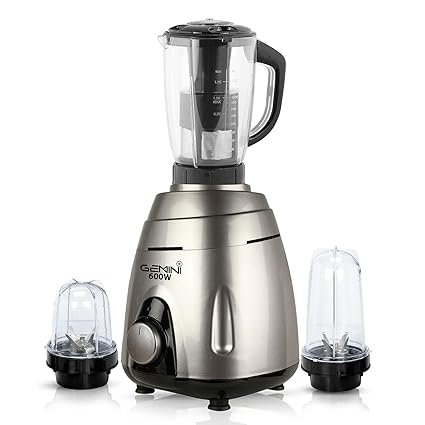 Gemini VGSMGF21 600Watts Mixer Juicer Grinder with 3 Jars (1 Juicer Jar, 1 Large Bullet and 1 Small Bullet) - Silver