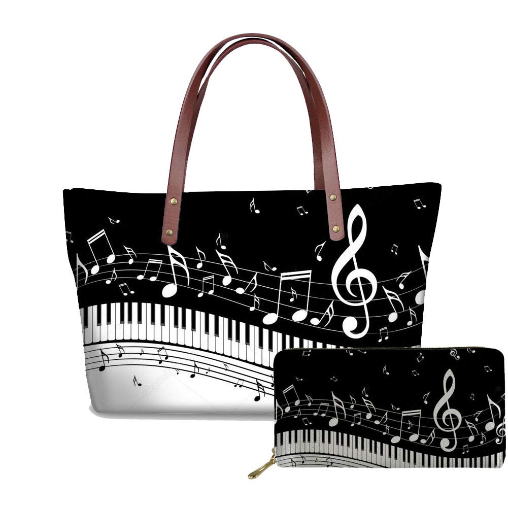 Belidome - Borsa a portafoglio da donna, con cerniera, per shopping e viaggi, Tastiera pianoforte, Taglia unica