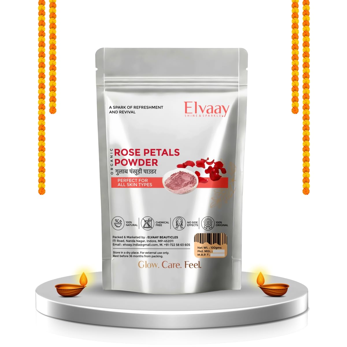 Elvaay Premium Rose Petals Powder, Bride to be Skincare, Brightening Body Scrub, Skin Softening Serum, 100g-image-20