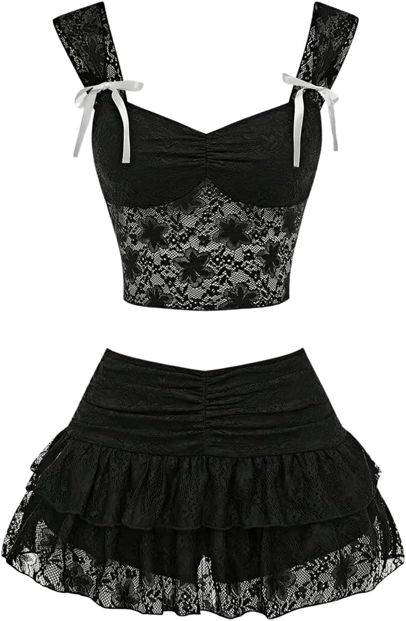 WDIRARA women’s 2 piece outfit lace cami top set.